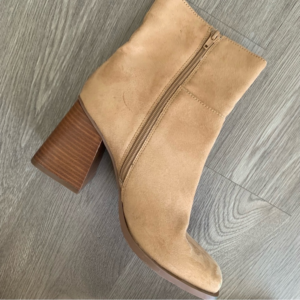 Tan Faux Suede Chunky Heeled Booties